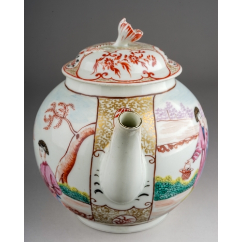 381 - A Worcester tea pot and cover circa 1765-70 (First Period), globular in the Mandarin style  decorate... 