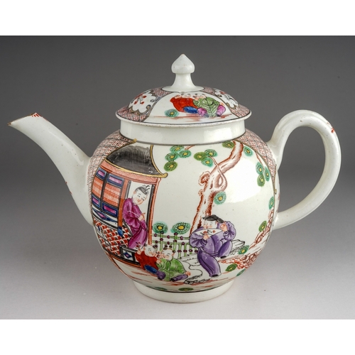 383 - A Worcester tea pot and cover, circa 1765-70, globular Famille Verte decorated by James Giles in Chi... 