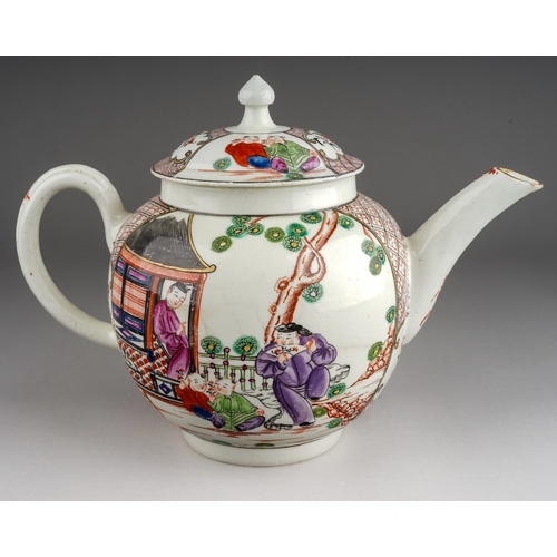 383 - A Worcester tea pot and cover, circa 1765-70, globular Famille Verte decorated by James Giles in Chi... 