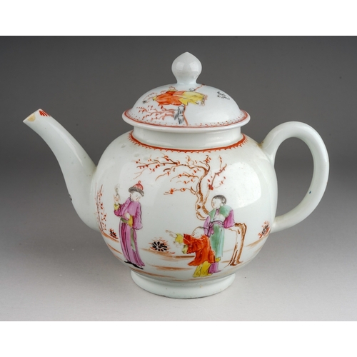 386 - A Lowestoft teapot, circa 1770, globular painted with the Chinese 