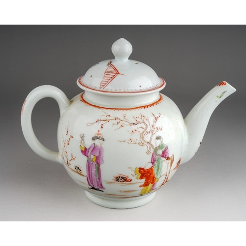 386 - A Lowestoft teapot, circa 1770, globular painted with the Chinese 