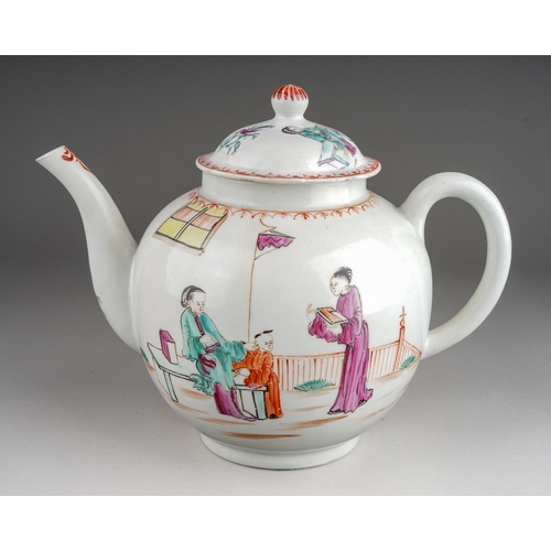 387 - A Lowestoft teapot and cover, circa 1770, globular decorated in the Chinese 