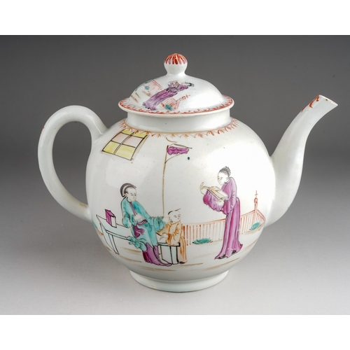 387 - A Lowestoft teapot and cover, circa 1770, globular decorated in the Chinese 