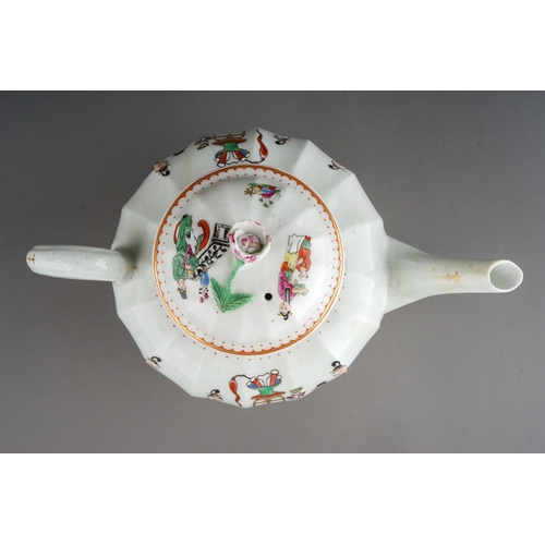 390 - A Worcester teapot and cover, circa 1765-70, fluted globular decorated with the 