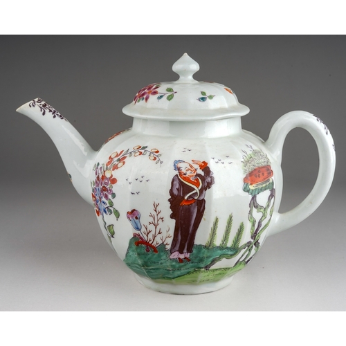 392 - A Liverpool, Philip Christian's factory, teapot and cover, circa 1770, fluted globular painted with ... 