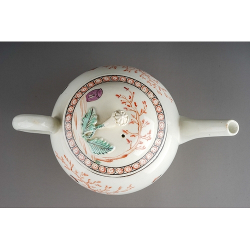 394 - A Lowestoft tea pot and cover, circa 1770, globular painted in the Mandarin style, the entire with f... 