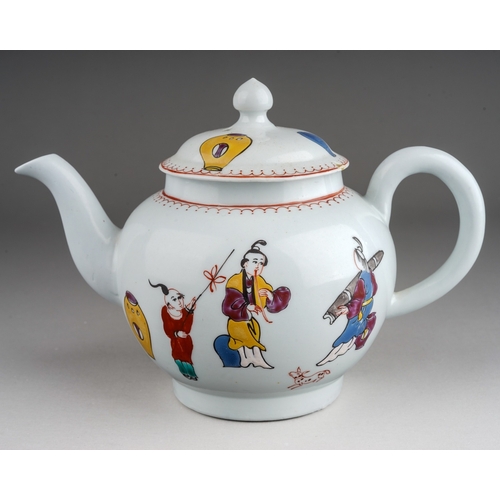 396 - A Liverpool Philip Christian teapot and cover, circa 1765, small globular decorated in the Mandarin ... 