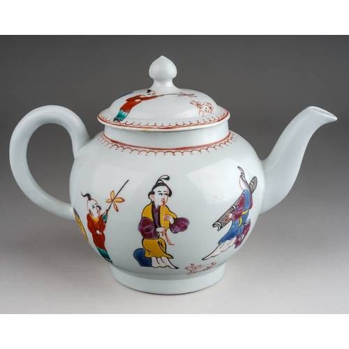 396 - A Liverpool Philip Christian teapot and cover, circa 1765, small globular decorated in the Mandarin ... 