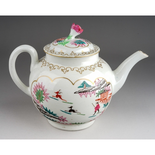 397 - An 18th Century English porcelain probably Worcester, circa 1765-70 teapot and cover, globular decor... 