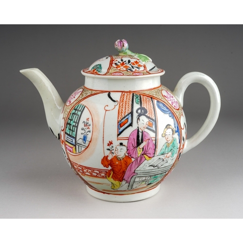 398 - A Worcester tea pot and cover, Dr Wall First Period,  circa 1765, globular decorated in the Mandarin... 