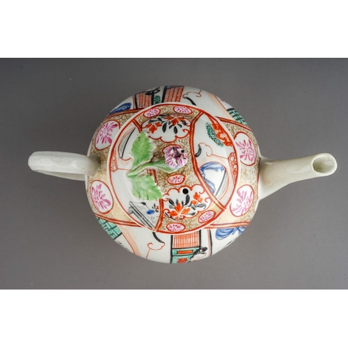 398 - A Worcester tea pot and cover, Dr Wall First Period,  circa 1765, globular decorated in the Mandarin... 