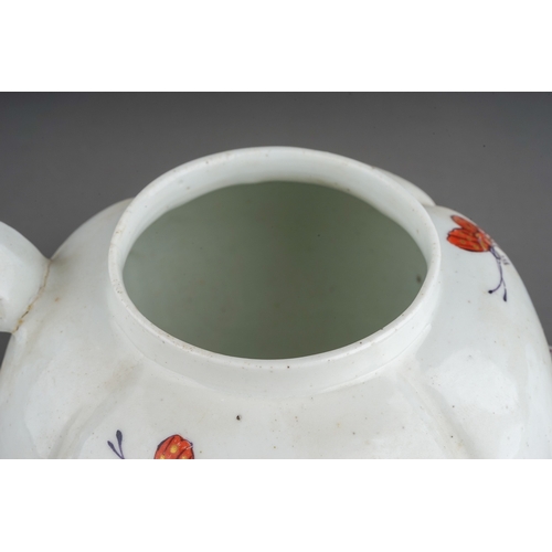 400 - A Derby tea pot, circa 1770, melon shaped decorated in the Mandarin style wth figures in interior wi... 