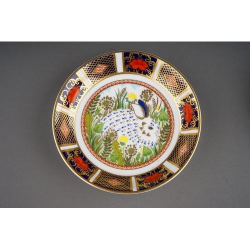 411 - Two Royal Crown Derby dishes including: The 1998 Year Tray Blue Tit and The 1999 Year Tray Rabbit, b... 