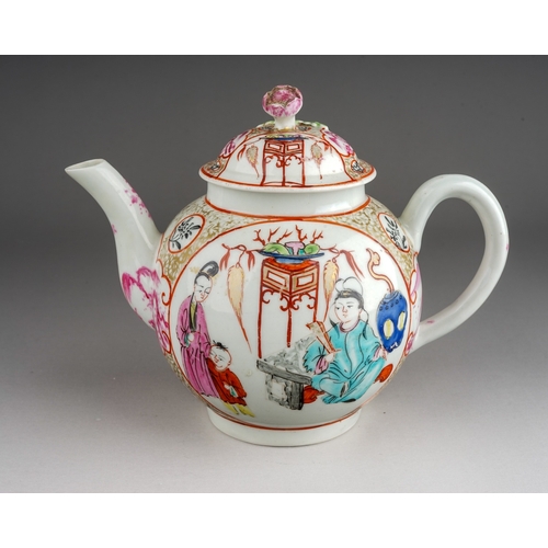 417 - A Worcester teapot and cover, circa 1770-1775, small globular decorated in the Mandarin style, oval ... 