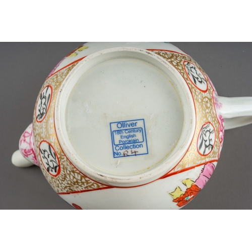 417 - A Worcester teapot and cover, circa 1770-1775, small globular decorated in the Mandarin style, oval ... 