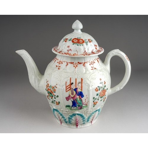 418 - A Liverpool Philip Christian moulded teapot and cover, circa 1770, decorated in the Mandarin style, ... 