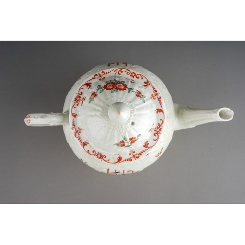 418 - A Liverpool Philip Christian moulded teapot and cover, circa 1770, decorated in the Mandarin style, ... 