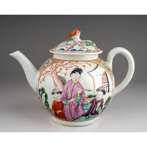 419 - A Worcester teapot and cover, circa 1770-75, globular decorated in the Mandarin style, the central o... 