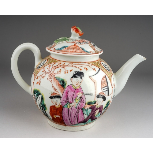 419 - A Worcester teapot and cover, circa 1770-75, globular decorated in the Mandarin style, the central o... 