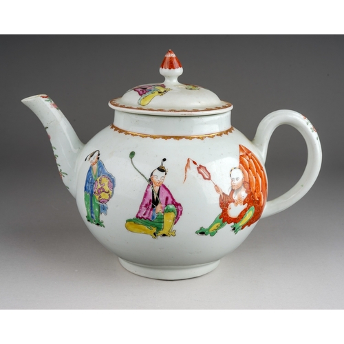 421 - A Worcester teapot and cover, circa 1762, globular decorated with the 