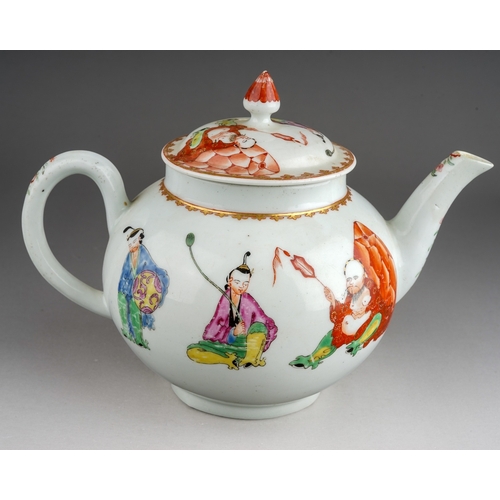 421 - A Worcester teapot and cover, circa 1762, globular decorated with the 