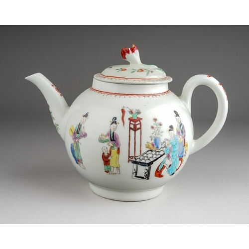 425 - A Worcester teapot and cover, circa 1770, globular decorated with 