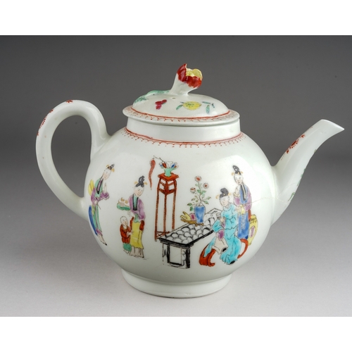 425 - A Worcester teapot and cover, circa 1770, globular decorated with 