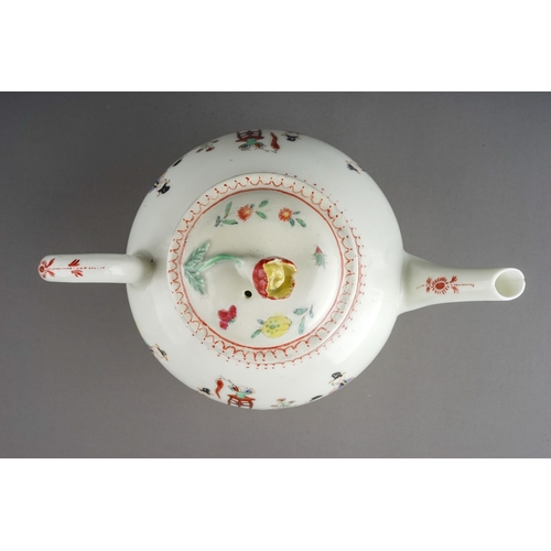 425 - A Worcester teapot and cover, circa 1770, globular decorated with 