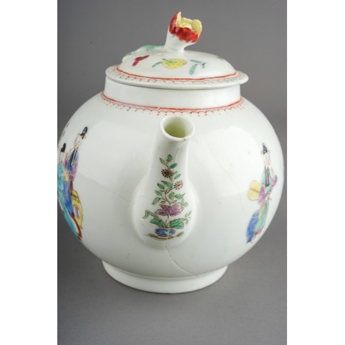 425 - A Worcester teapot and cover, circa 1770, globular decorated with 