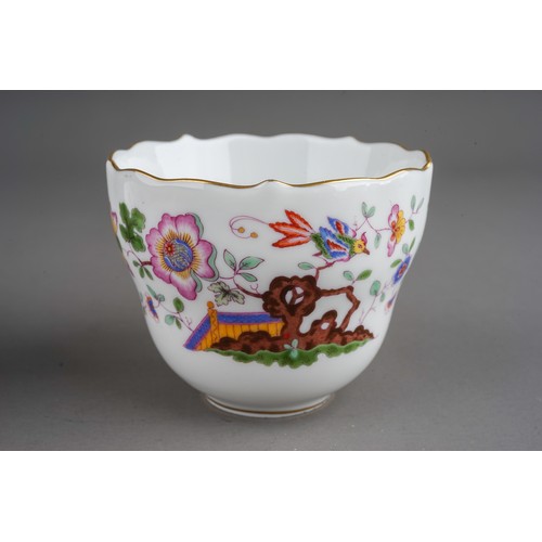 468 - Four Meissen Chinoiserie coffee cups and saucers, the cups with wavy borders, floral sprig to interi... 