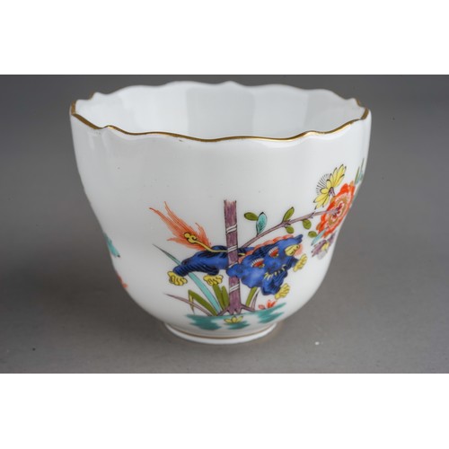 468 - Four Meissen Chinoiserie coffee cups and saucers, the cups with wavy borders, floral sprig to interi... 