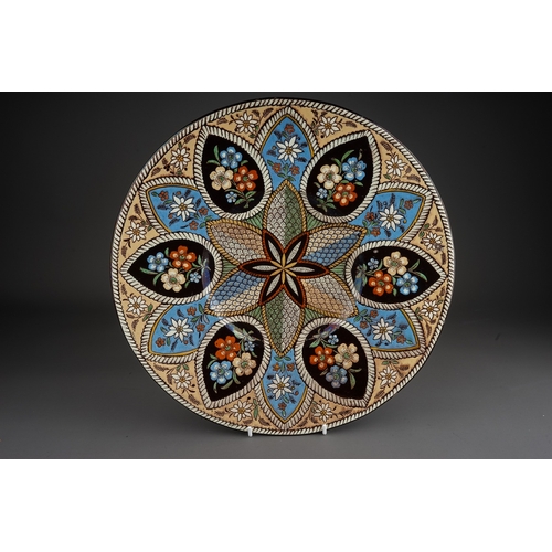 474 - Large 19th Century Swiss Thoune Art Pottery Charger, 35cm across.