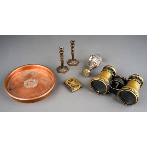 507 - A Collector's lot to include: a pair of brass Opera glasses; a French balloon shaped glass and gilt ... 