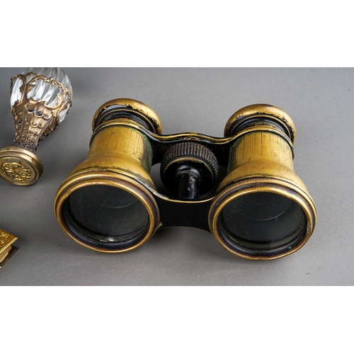 507 - A Collector's lot to include: a pair of brass Opera glasses; a French balloon shaped glass and gilt ... 