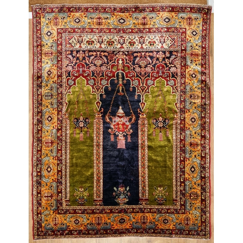 A Ghiordes Silk Prayer Rug (West Anatolia) circa 1910,  measures approx. 148 x 180 cm