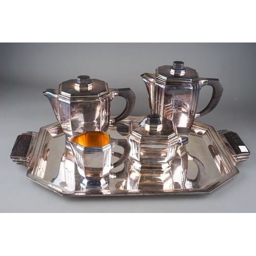 562 - A French Art Deco silver plated coffee and tea set, by Argental, circa 1930, each part stamped with ... 