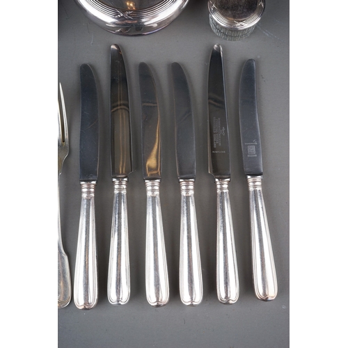 573 - Assorted silver to include: six German 800 standard fiddle and thread pattern dessert forks and matc... 