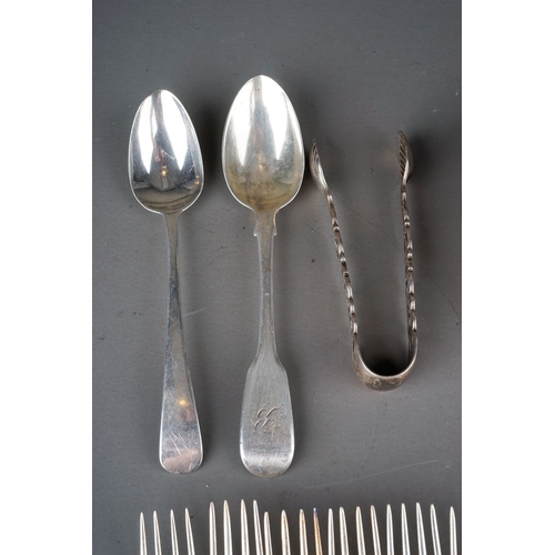 573 - Assorted silver to include: six German 800 standard fiddle and thread pattern dessert forks and matc... 