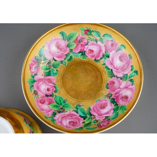 329A - A 19th Century Meissen porcelain breakfast cup and saucer, the entire decorated with pink roses on g... 