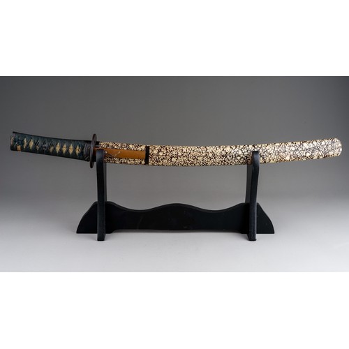 248 - Japanese Wakizashi Sword with single edged blade 370mm in length. Copper Habaki collar to blade. Bro... 