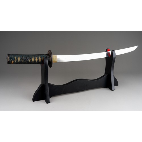 248 - Japanese Wakizashi Sword with single edged blade 370mm in length. Copper Habaki collar to blade. Bro... 