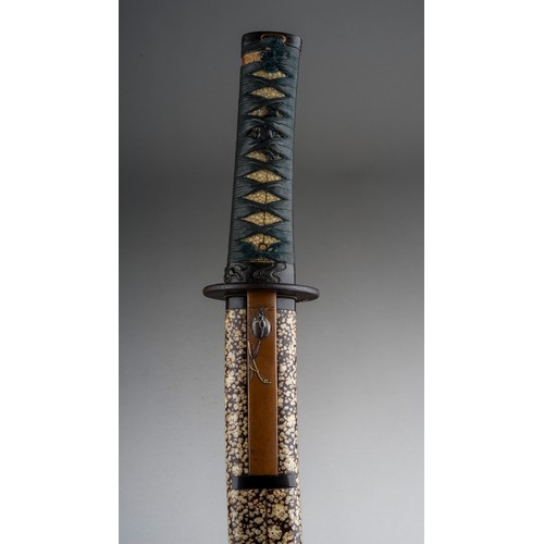 248 - Japanese Wakizashi Sword with single edged blade 370mm in length. Copper Habaki collar to blade. Bro... 