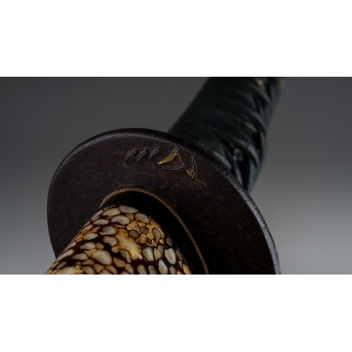 248 - Japanese Wakizashi Sword with single edged blade 370mm in length. Copper Habaki collar to blade. Bro... 