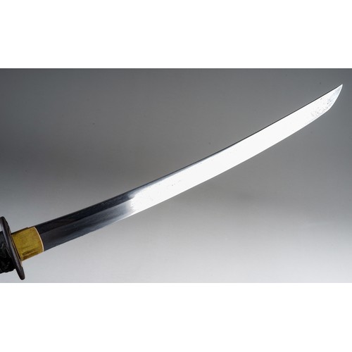 248 - Japanese Wakizashi Sword with single edged blade 370mm in length. Copper Habaki collar to blade. Bro... 