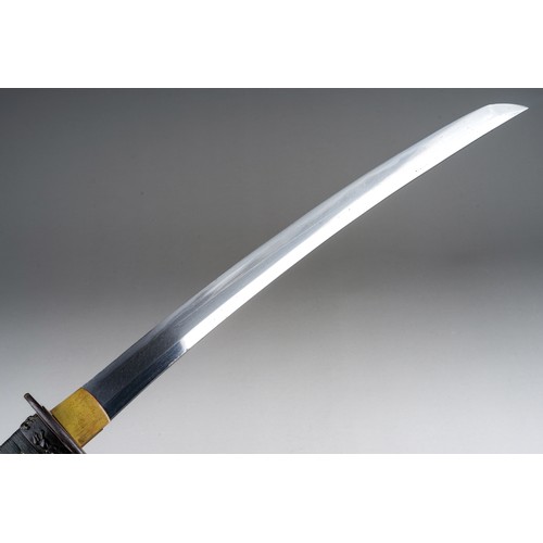 248 - Japanese Wakizashi Sword with single edged blade 370mm in length. Copper Habaki collar to blade. Bro... 