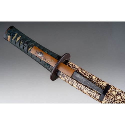 248 - Japanese Wakizashi Sword with single edged blade 370mm in length. Copper Habaki collar to blade. Bro... 