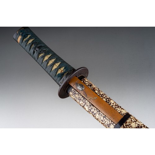 248 - Japanese Wakizashi Sword with single edged blade 370mm in length. Copper Habaki collar to blade. Bro... 