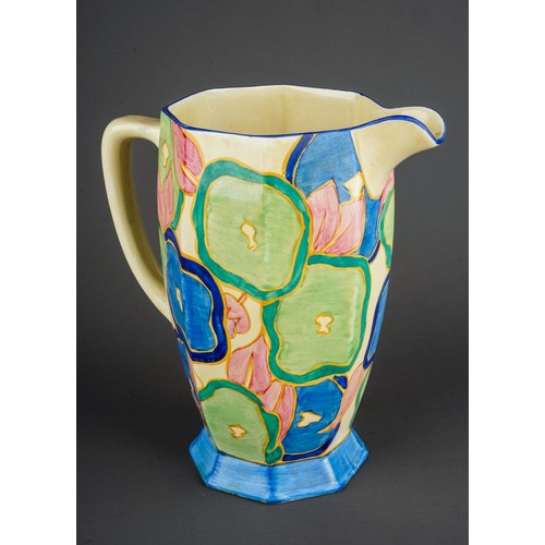 143A - A Clarice Cliff Bizarre Fantasque Blue Chintz pattern jug of octagonal baluster form, shape 24, prin... 