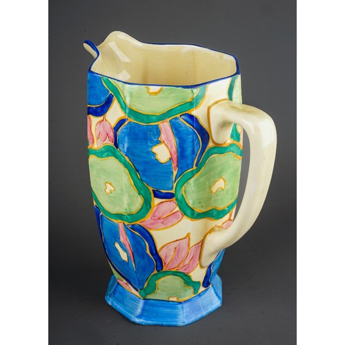 143A - A Clarice Cliff Bizarre Fantasque Blue Chintz pattern jug of octagonal baluster form, shape 24, prin... 