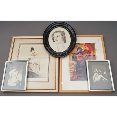 147A - A box of framed prints and a small quantity of annuals, to include an early 20th century hand tinted... 